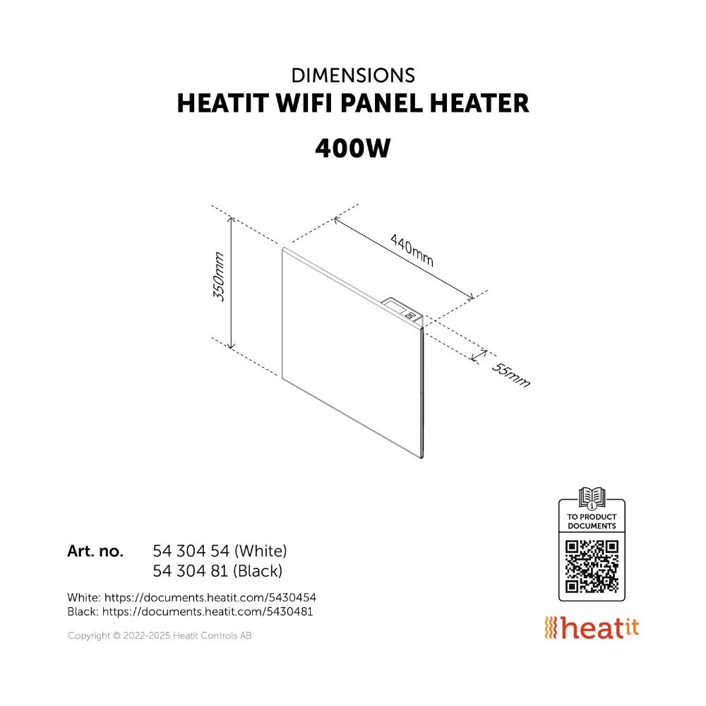 Heatit WiFi Panel Heater 400W - Black Heatit WiFi Panel Heater 400W - Black