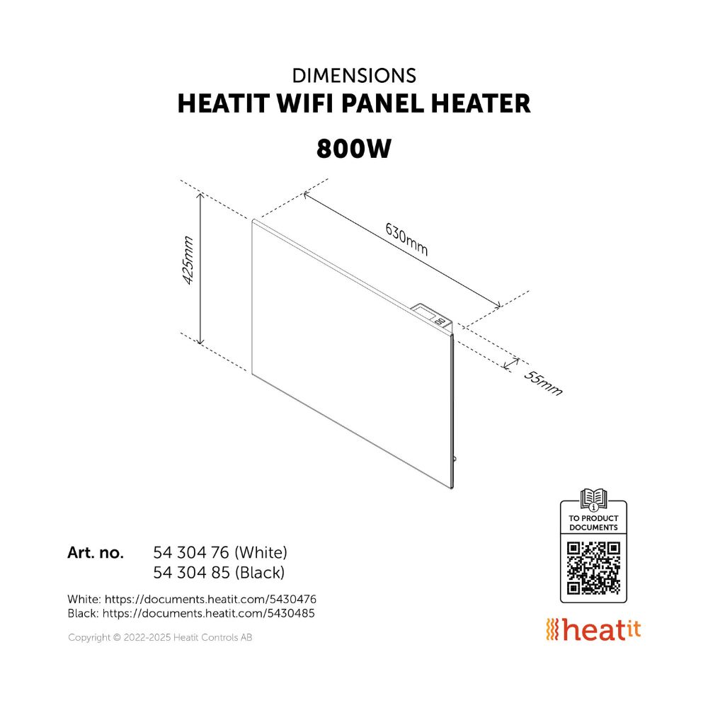 Heatit WiFi Panel Heater 800W - Black