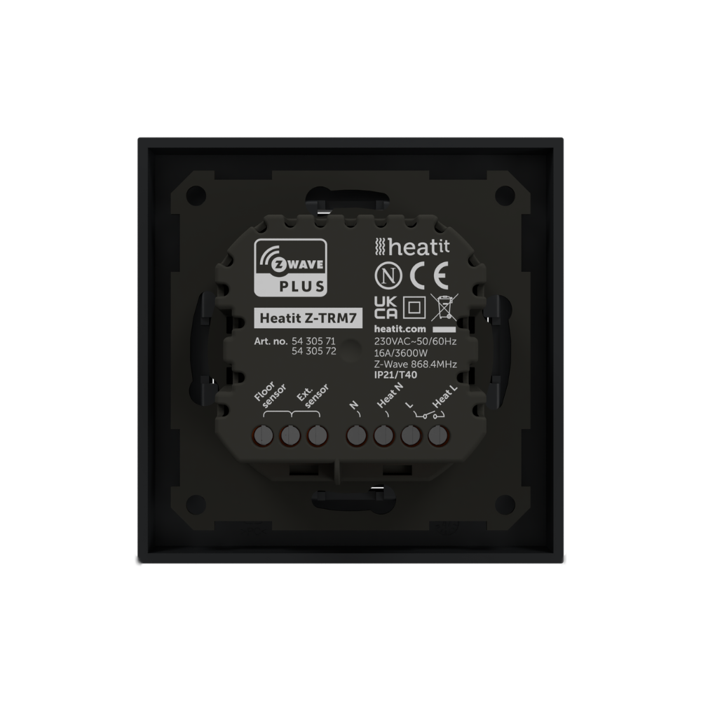 Heatit Z-TRM7 thermostat 3600W 16A - Black matt