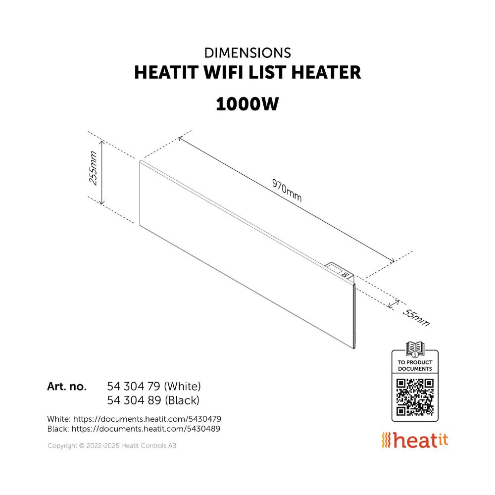 Heatit WiFi Panel Heater 1000W list - White Heatit WiFi Panel Heater 1000W list - White